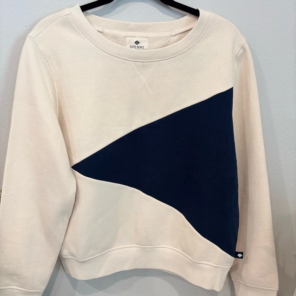 Sperry | Cream and Navy Crew Neck Sweater |Size Medium - Picture 2 of 5